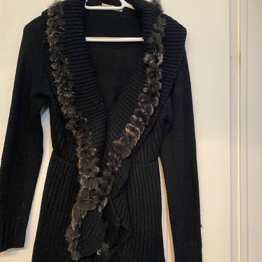 Women’s black fur trimmed sweater